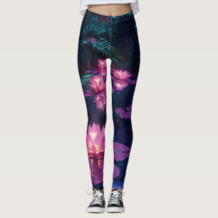 Midnatt Zen Natur Rosa Lotusdamm Leggings