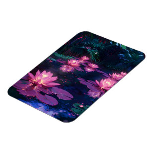 Midnatt Zen Natur Rosa Lotusdamm Magnet