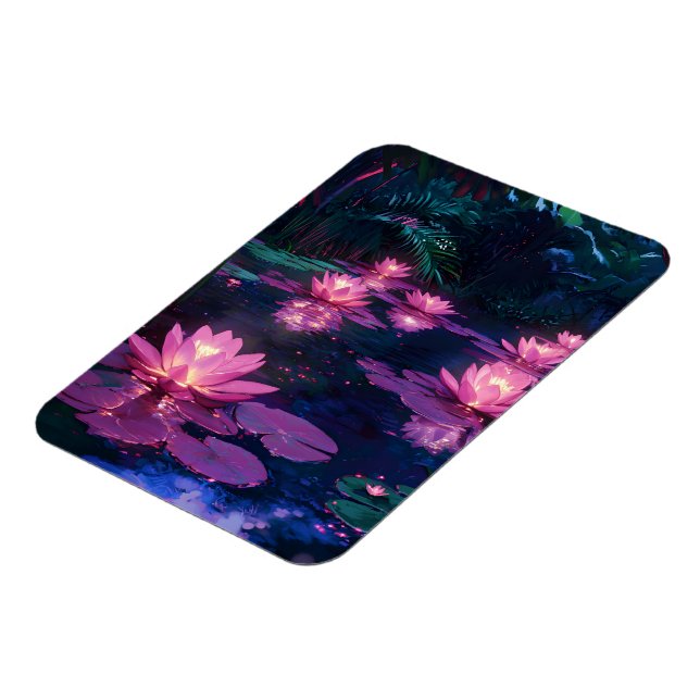 Midnatt Zen Natur Rosa Lotusdamm Magnet (Vänstra Sidan)