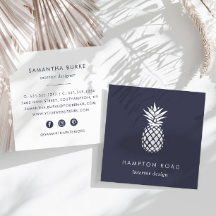 Midnattsblå ananas fyrkantigt visitkort