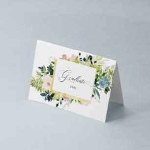 Midnattsblå  Blommigt Fotomappad Studenten Kort
