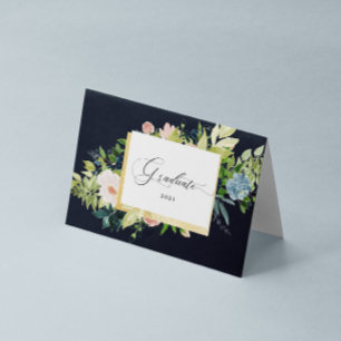 Midnattsblå Blommigt Fotomappad Studenten Kort