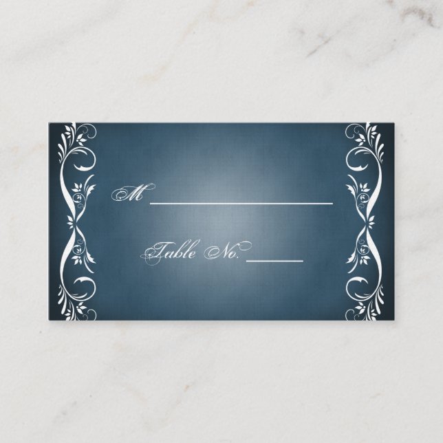 Midnattsblå Blommigt Posh Bröllop ortskort Placeringskort (Framsida)