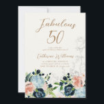 Midnattsblått Blommigt 50:e födelsedagsinbjudan Inbjudningar<br><div class="desc">Fläktande blommigtar i blå toner med  accenter för rosa och grönt i kombination med skisserade blommigtar och minimalistiskt typsnitt. Kolla in vår butik om du vill ha mer personlig.</div>