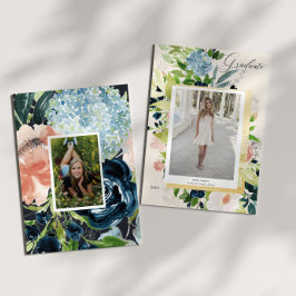 Midnattsblått Blommigt-fotokort för Studenten Spara Datumet