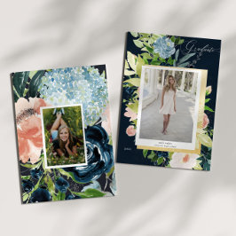 Midnattsblått Blommigt-fotokort för Studenten Spara Datumet