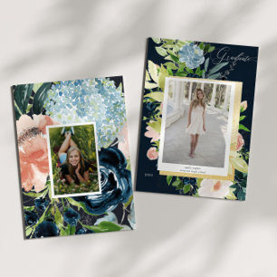 Midnattsblått Blommigt-fotokort för Studenten Spara Datumet