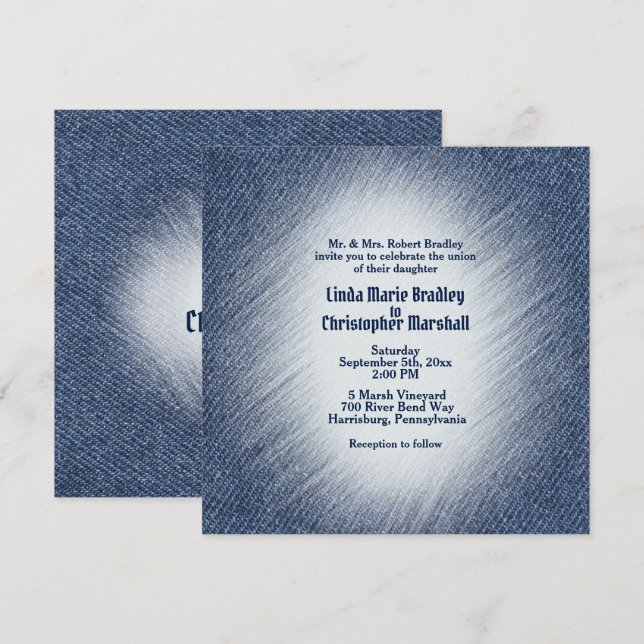 Midnattsblått Denim Bröllopsbjudande Inbjudningar (Fram/baksida)