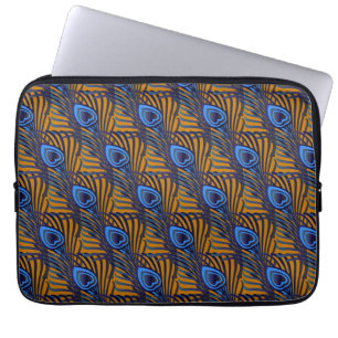 Midnattsblått och orange fredsfågelfjäder mönster laptop fodral