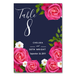 Midnattsblått och Rosa ros Bröllop - Bordsnummer