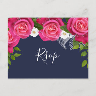 Midnattsblått och Rosa ros Bröllop - OSA Inbjudan Vykort