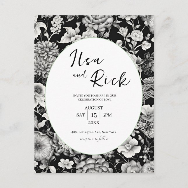 Midnattsbloom: Bröllopsinbjudan till Blommigten Mö Vykort (Framsida)