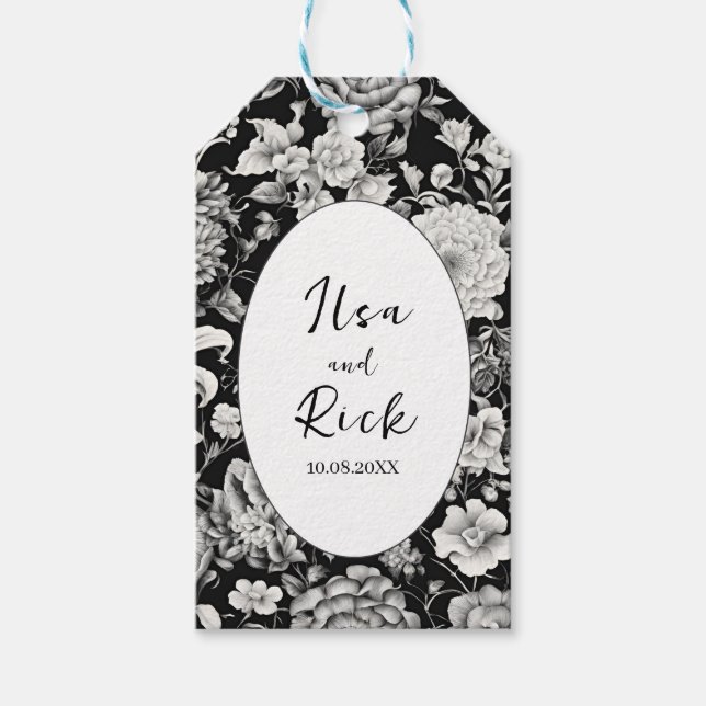 Midnattsbloom: En Mörk Blommigt Bröllop Presentetikett (Framsidan)