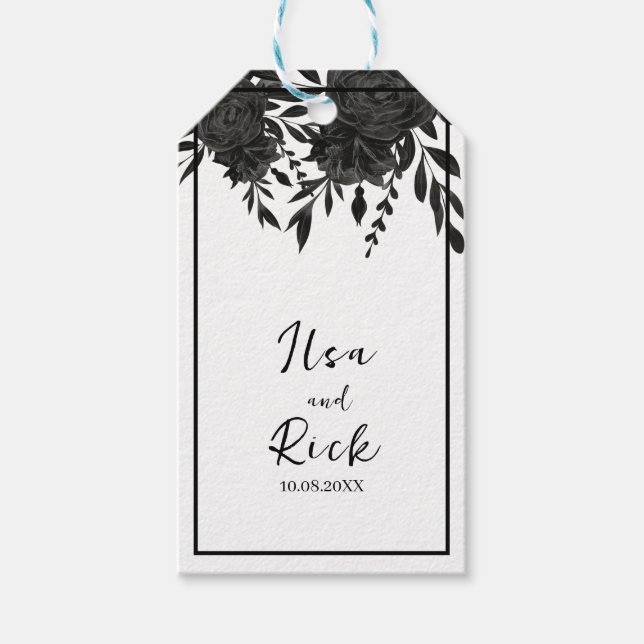 Midnattsbloom: En Mörk Blommigt Bröllop Presentetikett (Framsidan)