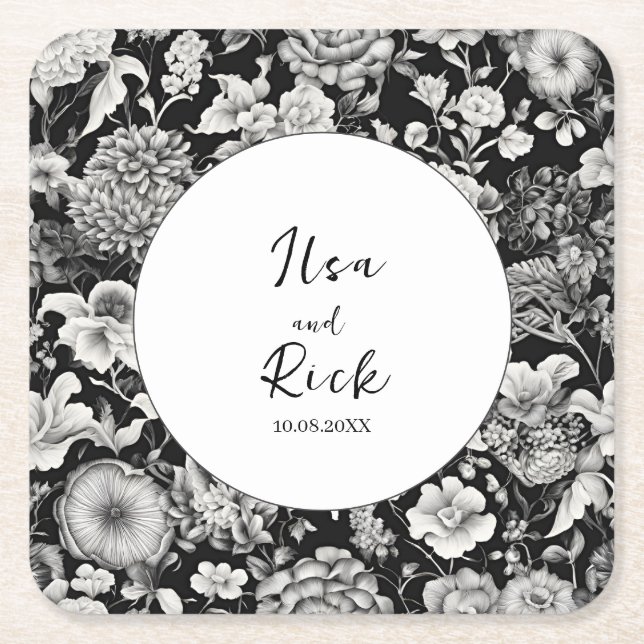 Midnattsbloom: En Mörk Blommigt Bröllop Underlägg Papper Kvadrat (Framsidan)