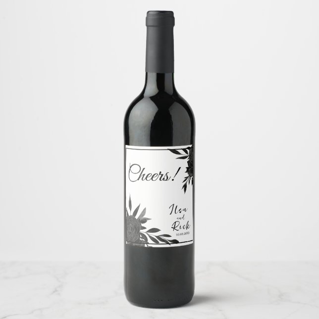 Midnattsbloom: En Mörk Blommigt Bröllop Vinflaska Etikett (Framsida)