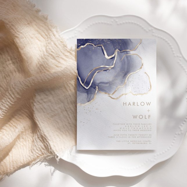 Midnattsflottan Guld Elegant Modern Bröllop Inbjudningar (Skapare uppladdad)