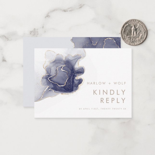 Midnattsflottan Guld Elegant Modern Bröllop OSA Anteckningskort (Fram/Back In Situ)