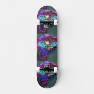 Midnattsmålning av vallmo, lila, vattenfärgning old school skateboard bräda 18 cm