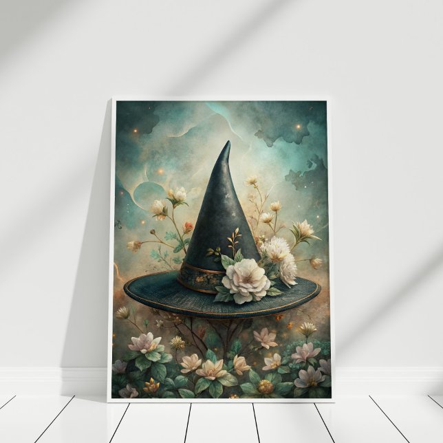Midnattssalong - Boho Witch Hat Wall Art Poster (Midnight Spell – Boho Witch Hat Wall Art in a white frame)