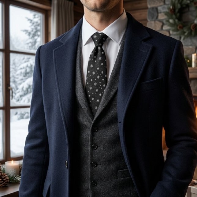 Midnattssnöflingor glänser på svart slips (Skapare uppladdad)