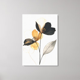 Midnight & Amber Bloom: Modern Minimalist Botanica Canvastryck