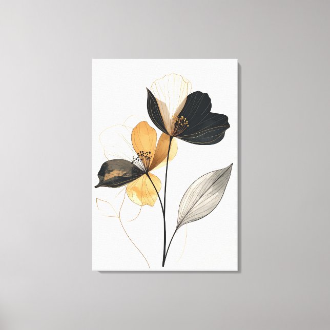 Midnight & Amber Bloom: Modern Minimalist Botanica Canvastryck (Framsida)