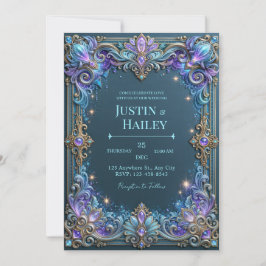 Midnight Amethyst Celestial Border Bröllop Inbjudningar