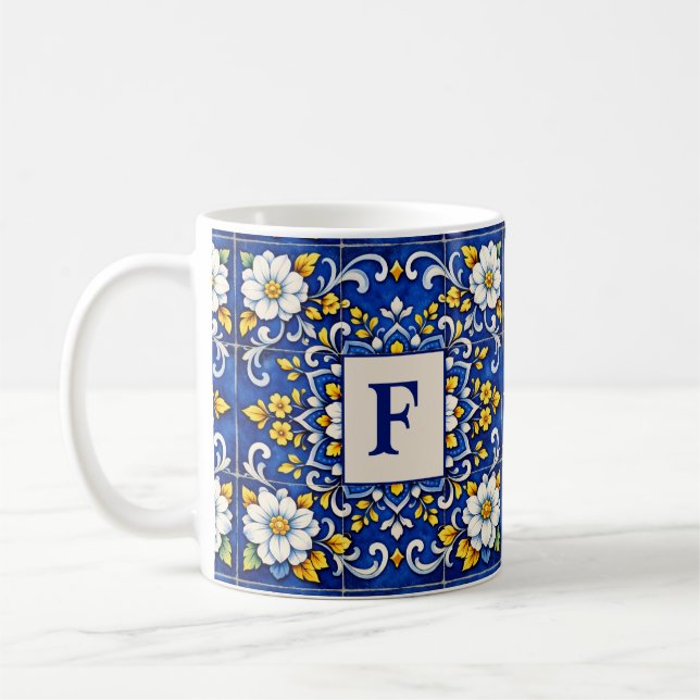 Midnight Azulejo Monogrammörja Kaffemugg (Vänster)