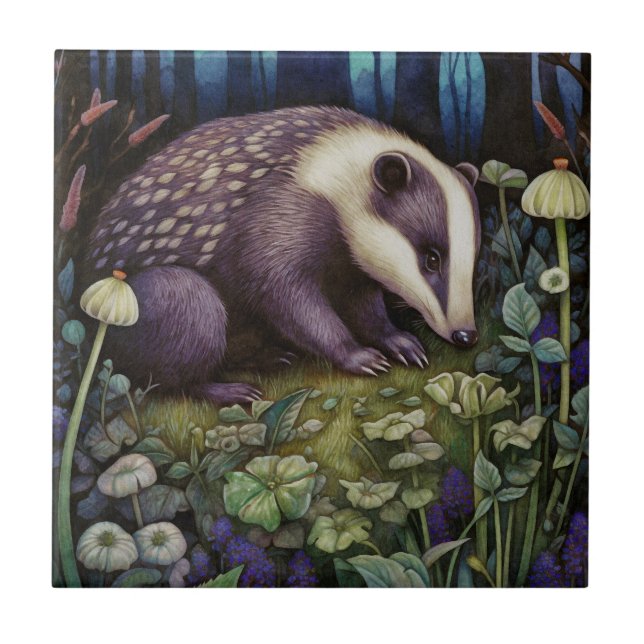 Midnight Badger Ceramic Tile Kakelplatta (Framsidan)