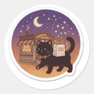 Midnight Bageri Katt Klistermärke, Söt Svart Katt Runt Klistermärke