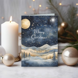 Midnight Blå himmel Starry Mountain-familjen jul Kort