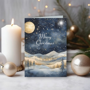 Midnight Blå himmel Starry Mountain-familjen jul Kort