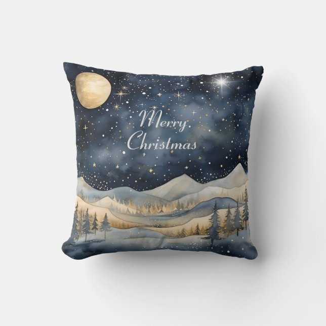 Midnight Blå himmel Starry Mountain-familjen jul Kudde (Framsida)