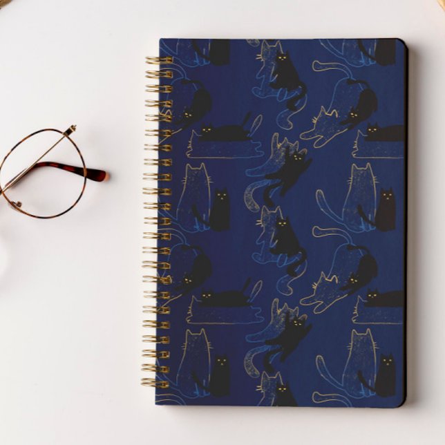 Midnight Black Cats– modern minimal Pattern Anteckningsbok (Skapare uppladdad)