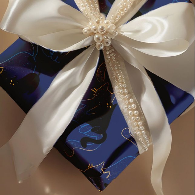 Midnight Black Cats– modern minimal Pattern Presentpapper (Skapare uppladdad)