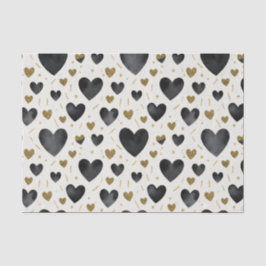 Midnight Black & Gold Glitter Watercolor Hearts