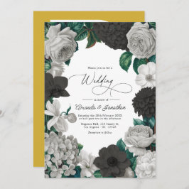 Midnight Black, Oyster Gray & Soft Linen Wedding Inbjudningar
