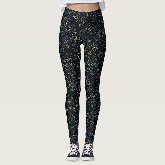 Midnight Blommar Elegance Leggings (Framsida)