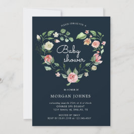 Midnight Bloom Blommig Baby Shower Inbjudan