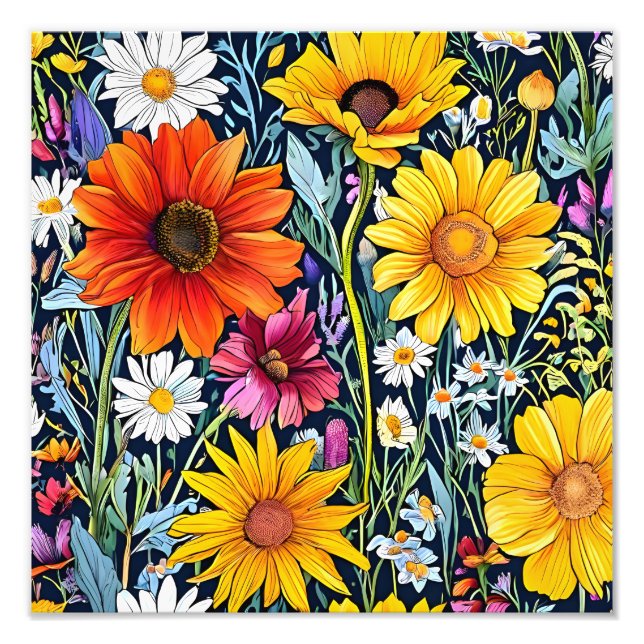 Midnight Bloom - Blommigt Seamless Mönster Fototryck (Framsidan)