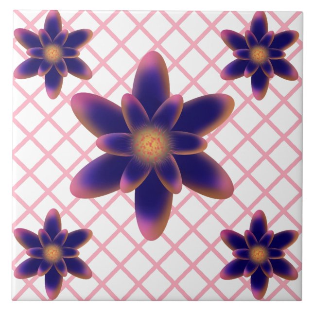 Midnight Bloom Blommönster | Lila Blå  Kakelplatta (Framsidan)