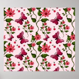 Midnight Bloom Butterfly Blommig matchande festset Poster