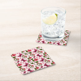 Midnight Bloom Butterfly Blommig Underlägg Papper Kvadrat