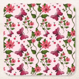Midnight Bloom Butterfly Blommig Underlägg Papper Kvadrat