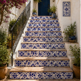 Midnight Bloom Classic Blue Floral Mosaic Kakelplatta