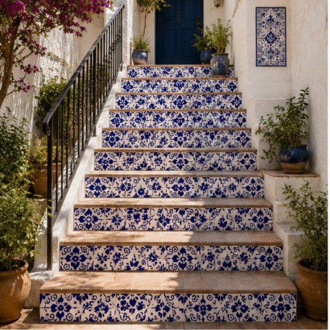 Midnight Bloom Classic Blue Floral Mosaic Kakelplatta (Skapare uppladdad)