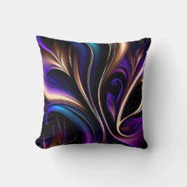 Midnight Bloom - Deep Purple, Teal & Gold Abstract Kudde