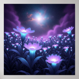 Midnight Bloom-fält under lysande kosmisk himmel Poster