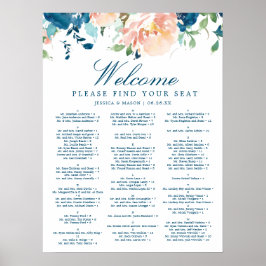 Midnight Blooms Blommig Bröllopsplatskarta Poster